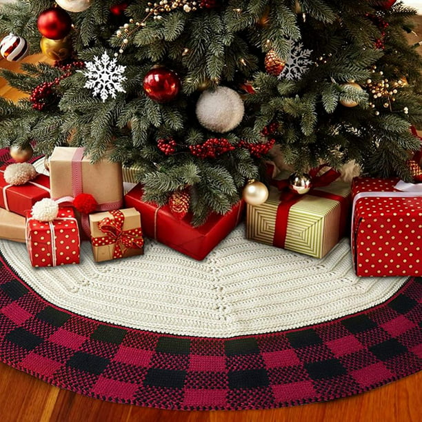 Xmas Tree Skirt Red 48 Inch Holiday Decoration Mat Large Knitted Christmas Tree Skirt with Snowflake Deer Pattern for Wedding Party Home Men Women Special Occasion Color : 48 inch 